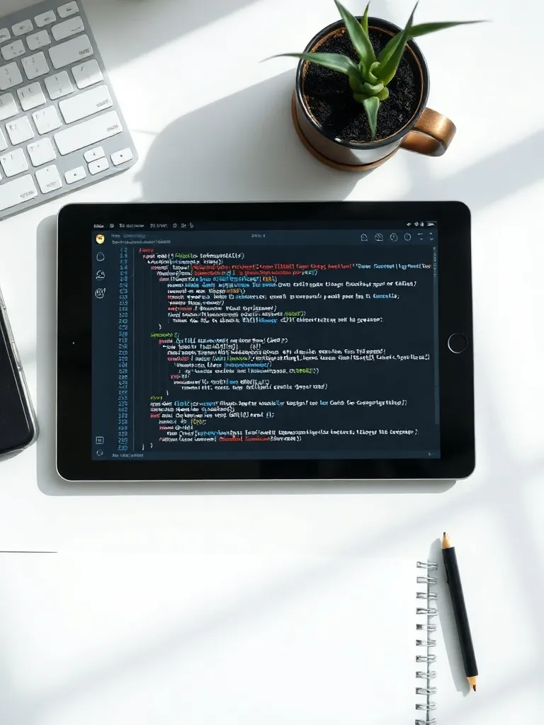 A minimalist professional workspace with a digital tablet sh